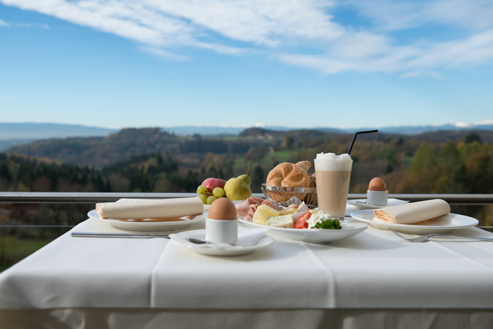 Breakfast on the terrace in the hotel Liebmann